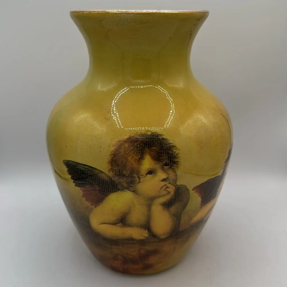 Porcelain glazed Sister Angels 8.5” vase